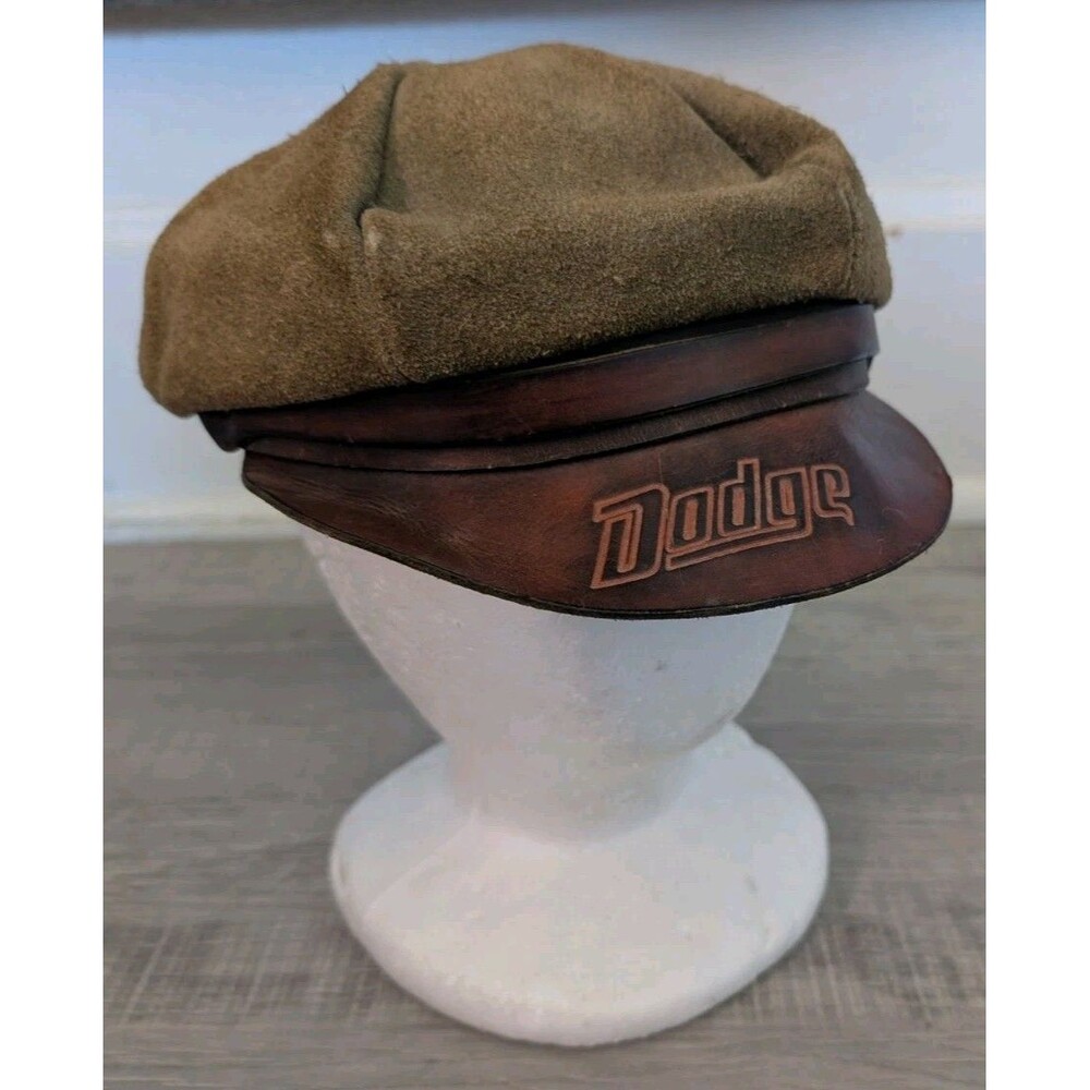 Vintage DODGE Cabbie Driver Newsboy Hat & Leather Bill w/ Adjustable Automotive